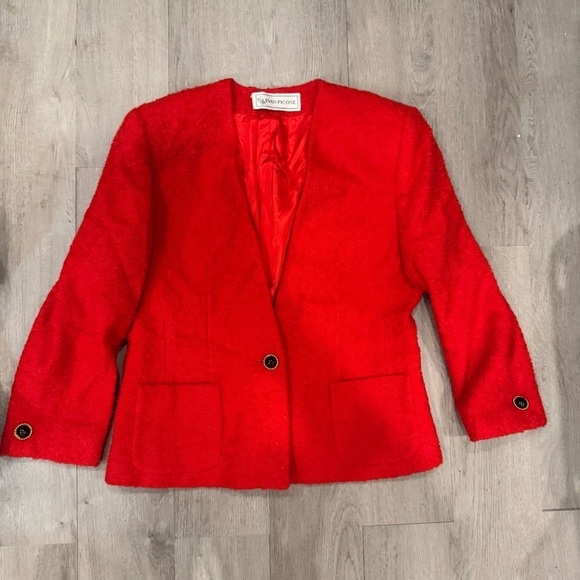 Evan Picone Jackets & Blazers - Evan Picone Women's Vintage Cherry Red Blazer Size 14 Made In USA Button Front